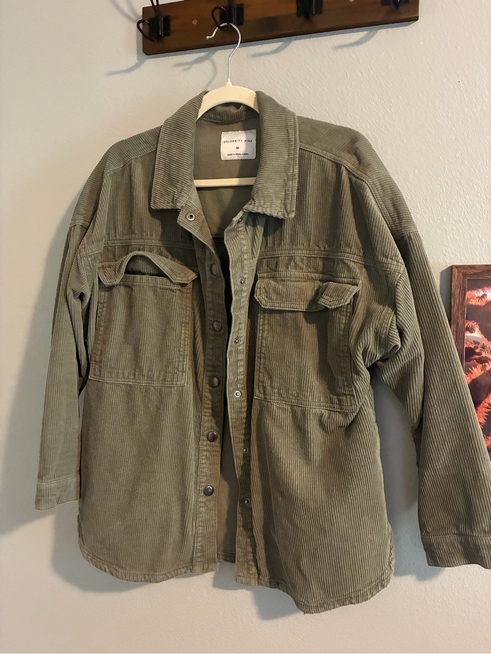 Celebrity Pink Olive Green Corduroy Shirt Jacket